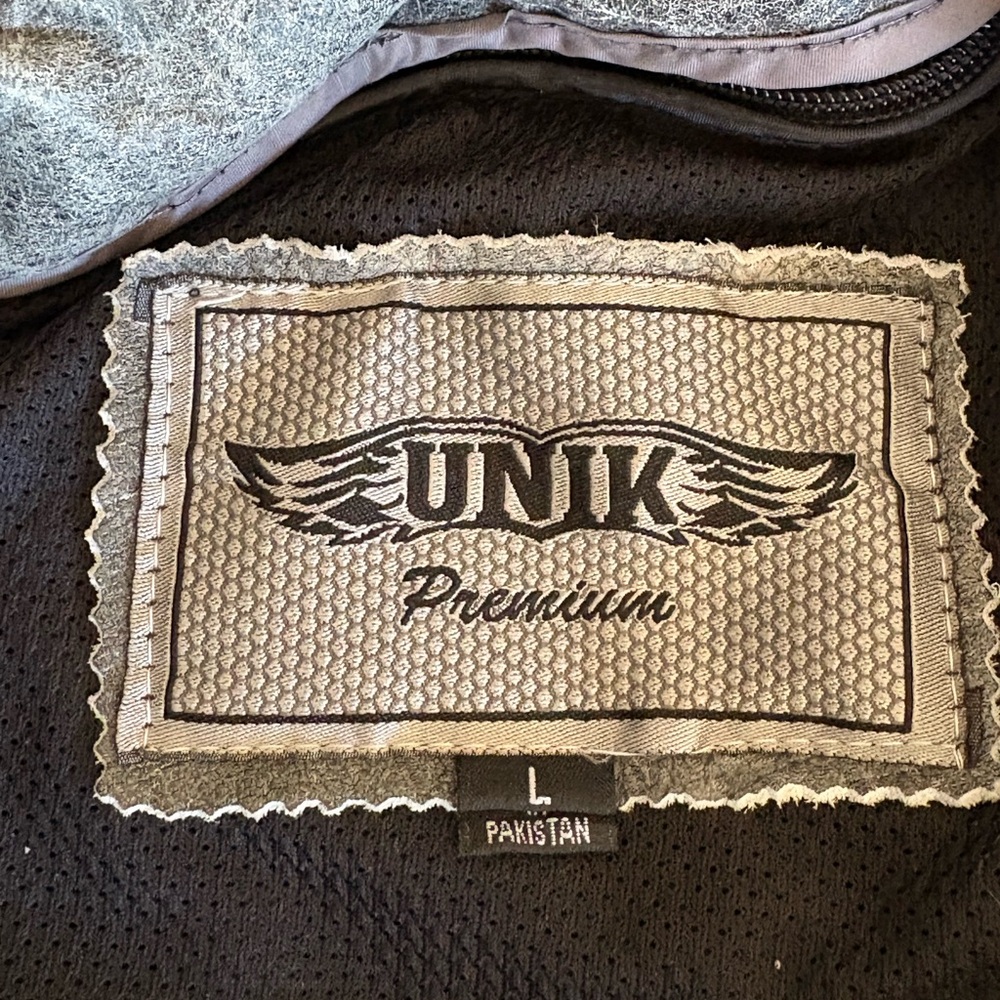 Unik Distressed Gray Leather Bomber Motorcycle Jacket men Sz L - Picture 11 of 16